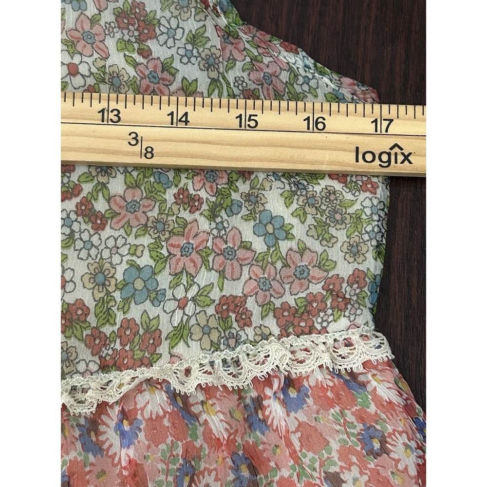 Rene Derhy Boho Patchwork Babydoll Swing Top Chiffon Lace Sleeveless Size Medium - Picture 8 of 9